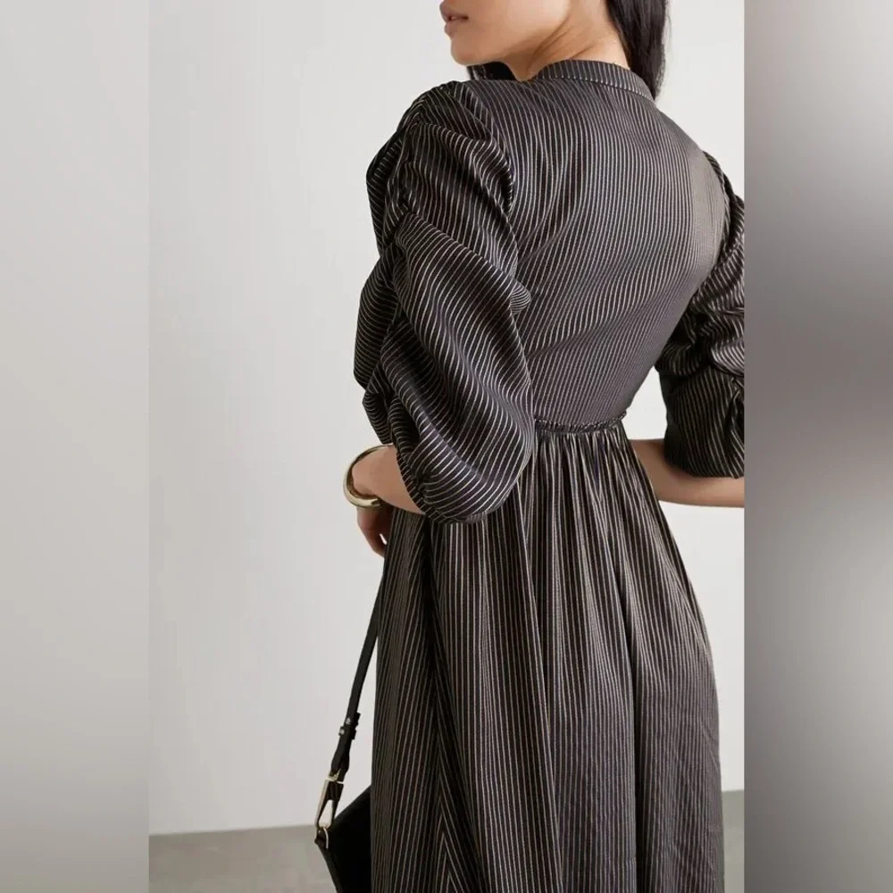 LA LIGNE Gitane Ruched Striped Cotton-Blend Dress size medium w/ pockets - Picture 6 of 12
